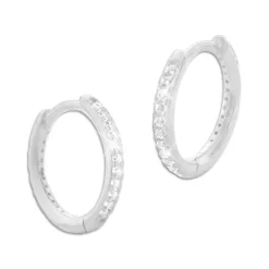 Klapp-creolen|Silber Klapp-Creolen|Elfen Schmuck Abgerundete Klapp-Creolen mit 22 Zirkonia Steinen 15 mm 925 Silber