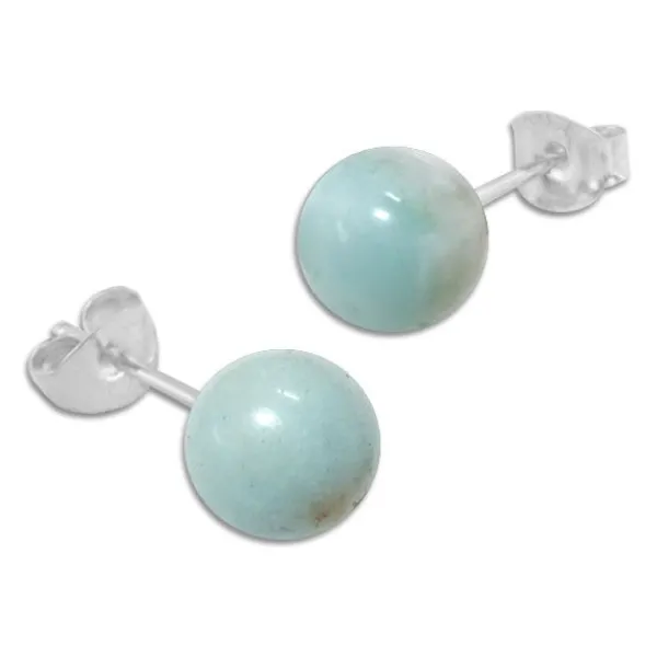 Ohrstecker|Edelstein Ohrringe|Elfen Schmuck Amazonit hellblau hellgrün grau Ohrstecker 8 mm 925 Silber