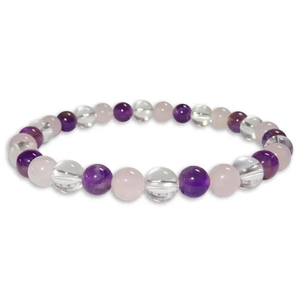 Damenarmbänder|Kugelarmbänder|Elfen Schmuck Amethyst Rosenquarz Bergkristall Kugel Armband 6-7 mm 19 cm
