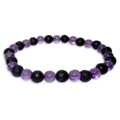 Damenarmbänder|Kugelarmbänder|Elfen Schmuck Amethyst und Lava Kugel Armband 5-6 mm 18 cm