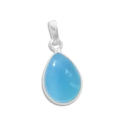 Anhänger Für Damen|Edelstein Anhänger In Silber|Elfen Schmuck Anhänger Chalcedon Tropfen lichtblau 925 Silber
