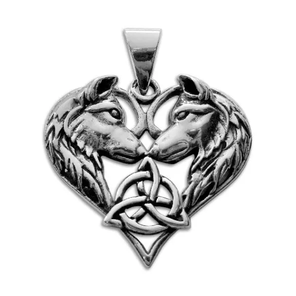 Anhänger Für Herren|Anhänger Für Damen|Elfen Schmuck Anhänger keltisches Wolfsherz Wölfe mit Triquetra 925 Silber