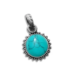 Anhänger Für Damen|Edelstein Anhänger In Silber|Elfen Schmuck Anhänger kleine runde Türkis Sonne filigraner Rand und Öse 925 Silber