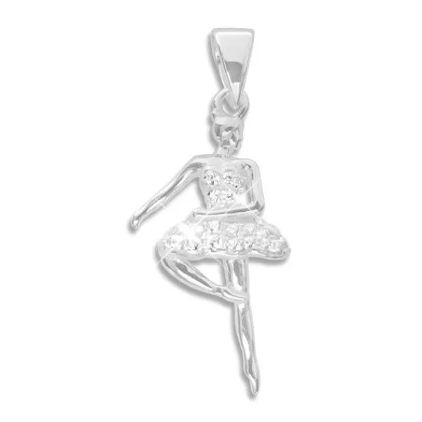 Anhänger Für Kinder|Anhänger Für Damen|Elfen Schmuck Anhänger mit Balletttänzerin mit Zirkonia Kleid 20 x 11 mm 925 Silber