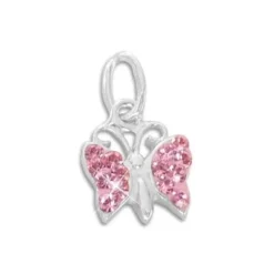 Anhänger Für Kinder|Silber Anhänger|Elfen Schmuck Anhänger Schmetterling mit rosa Strass Steinen 925 Silber