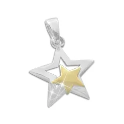 Anhänger Für Damen|Silber Anhänger|Elfen Schmuck Anhänger 2 Sterne im Bicolor Design 925 Silber