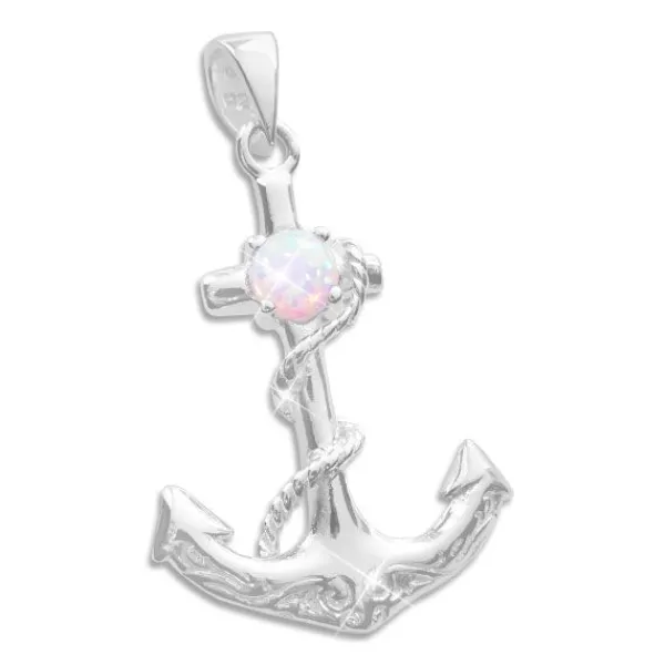 Anhänger Für Damen|Silber Anhänger|Elfen Schmuck Anker Anhänger mit weißem Opal 925 Silber