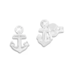 Ohrstecker|Silber Ohrstecker|Elfen Schmuck Anker Ohrringe mit weißem Kristall 925 Silber