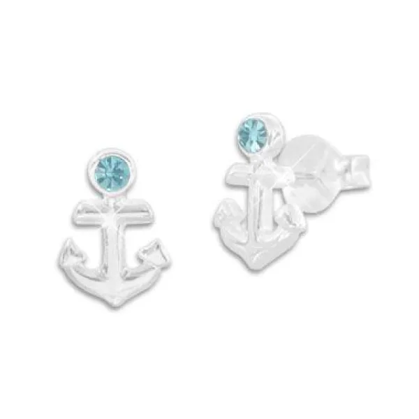 Ohrstecker|Silber Ohrstecker|Elfen Schmuck Anker Ohrstecker mit aqua blauem Kristall 925 Silber