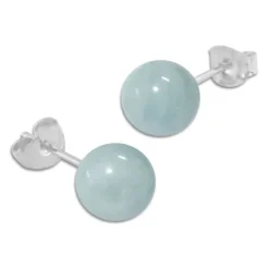 Ohrstecker|Edelstein Ohrringe|Elfen Schmuck Aquamarin Ohrstecker blaugrau grünblau 8 mm 925 Silber