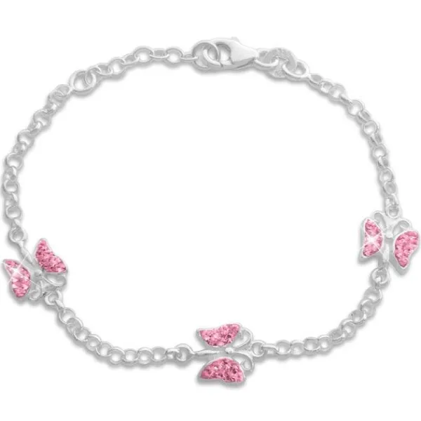 Kinderarmbänder|Weitere Armbänder|Elfen Schmuck Armband Schmetterlinge mit rosa Strass Steinen 925 Silber 16 cm
