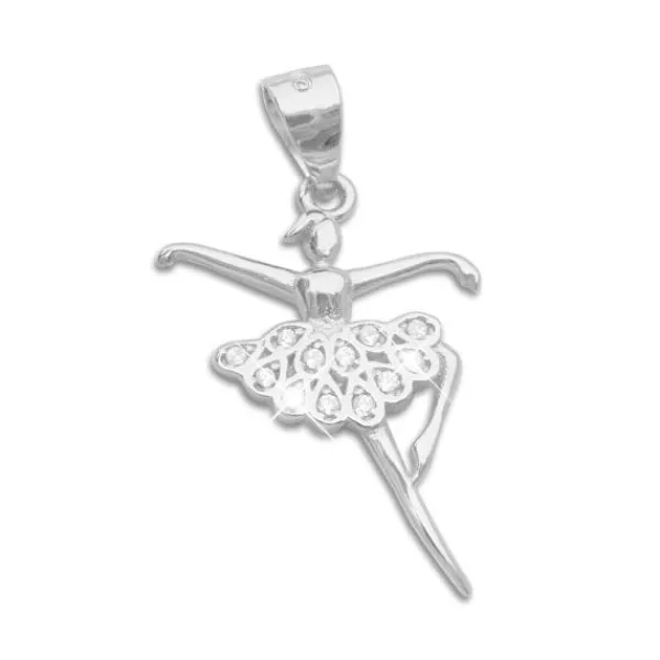 Anhänger Für Kinder|Anhänger Für Damen|Elfen Schmuck Ballerina Anhänger Tänzerin mit Zirkonia Kleid in weiß 925 Silber