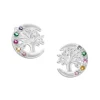 Ohrstecker|Silber Ohrstecker|Elfen Schmuck Baum des Lebens im Mond Ohrstecker mit Regenbogen Steinen 925 Silber