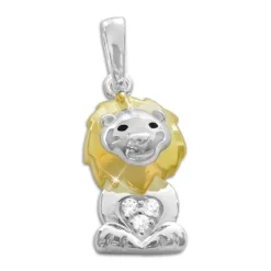 Anhänger Für Kinder|Silber Anhänger|Elfen Schmuck Bicolor Löwen Anhänger mit Zirkonia Strass 925 Silber