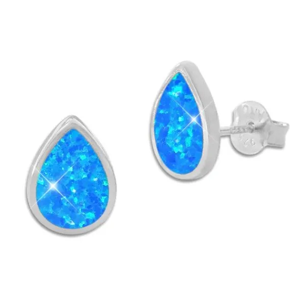 Ohrstecker|Silber Ohrstecker|Elfen Schmuck Blauer Opal Ohrstecker Tropfen groß 925 Silber