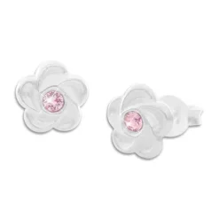 Ohrstecker|Silber Ohrstecker|Elfen Schmuck Blumen Ohrstecker mattiert mit rosa Stein 925 Silber