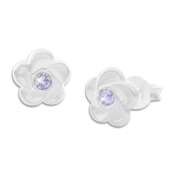 Ohrstecker|Silber Ohrstecker|Elfen Schmuck Blumen Ohrstecker mattiert mit flieder lila Stein 925 Silber