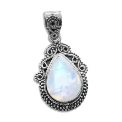 Anhänger Für Damen|Edelstein Anhänger In Silber|Elfen Schmuck Boho Mondstein Anhänger Tropfen filigran 925 Silber