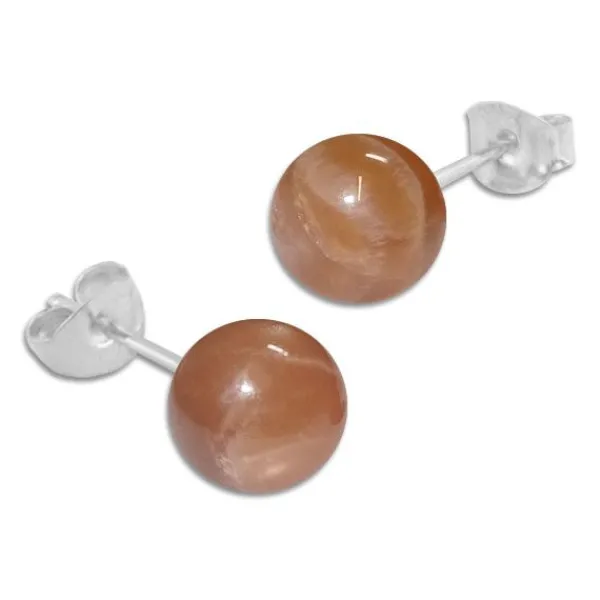 Ohrstecker|Edelstein Ohrringe|Elfen Schmuck Brauner Mondstein Ohrstecker 8 mm 925 Silber
