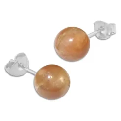 Ohrstecker|Edelstein Ohrringe|Elfen Schmuck Brauner Mondstein Ohrstecker 8 mm 925 Silber
