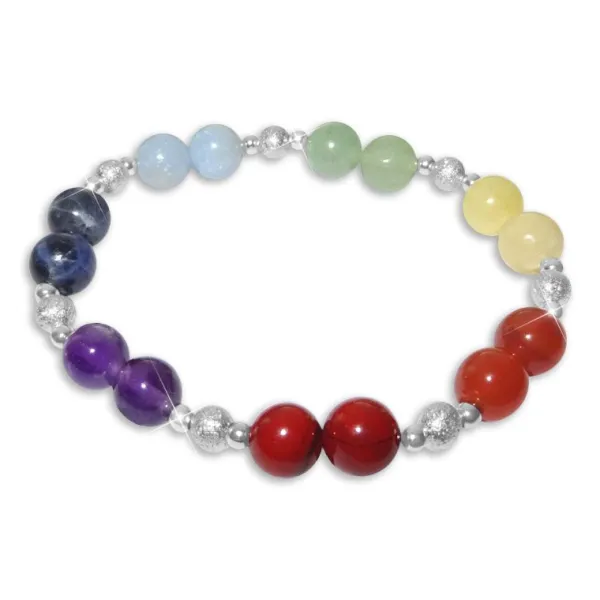 Damenarmbänder|Kugelarmbänder|Elfen Schmuck Chakra Armband Kugelarmband mit 7 Steinsorten und Metallkugeln 18 cm