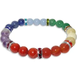 Damenarmbänder|Kugelarmbänder|Elfen Schmuck Chakra Strass Armband Kugelarmband 7 Steinsorten und Kristalle 19 cm