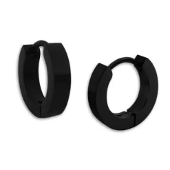 Klapp-creolen|Klapp-creolen|Elfen Schmuck Creolen aus schwarzem Edelstahl 13 x 2,5 mm mattiert