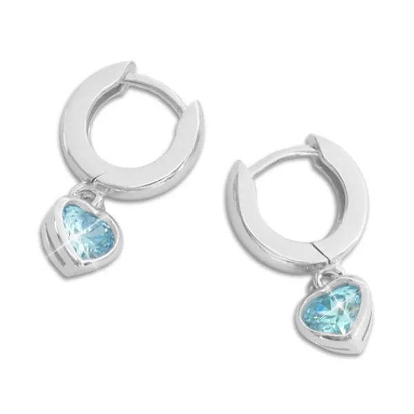 Klapp-creolen|Silber Klapp-Creolen|Elfen Schmuck Creolen mit Herz Anhänger aquamarin blaue Zirkonia 925 Silber