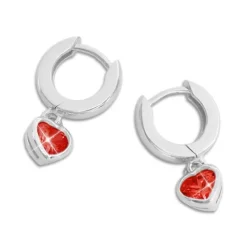 Klapp-creolen|Silber Klapp-Creolen|Elfen Schmuck Creolen mit Herz Anhänger mit roten Zirkonia 925 Silber
