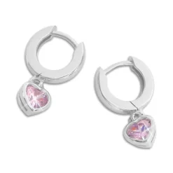 Klapp-creolen|Silber Klapp-Creolen|Elfen Schmuck Creolen mit Herz Anhänger rosa Zirkonia 925 Silber