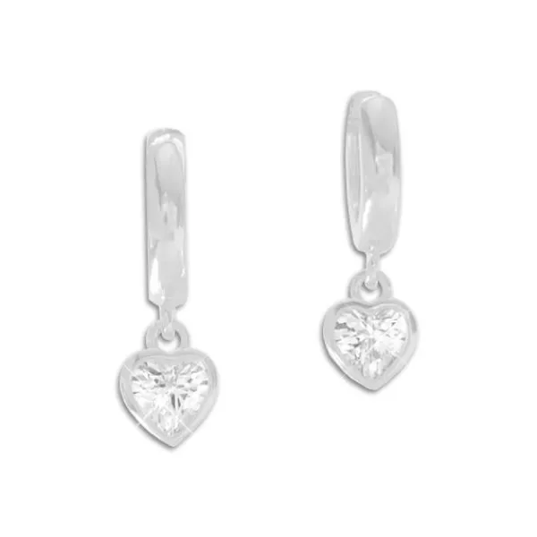 Klapp-creolen|Silber Klapp-Creolen|Elfen Schmuck Creolen mit Herz Anhänger weiße Zirkonia 925 Silber
