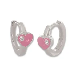 Klapp-creolen|Silber Klapp-Creolen|Elfen Schmuck Creolen mit rosa Herzen und Zirkonia 12,5 mm 925 Silber