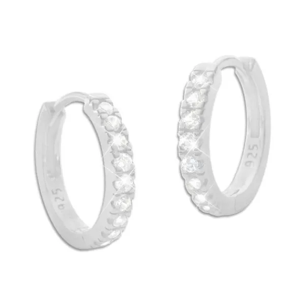 Klapp-creolen|Silber Klapp-Creolen|Elfen Schmuck Damen Creolen mit 9 Zirkonia Strass Steinen 15 mm 925 Silber