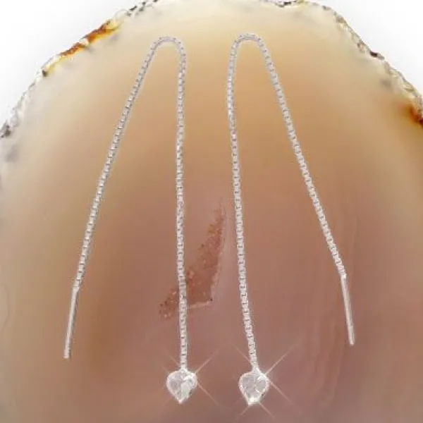 Durchzieher|Silber Durchzieher|Elfen Schmuck Durchzieh Ohrringe mit Zirkonia Herzen 925 Silber