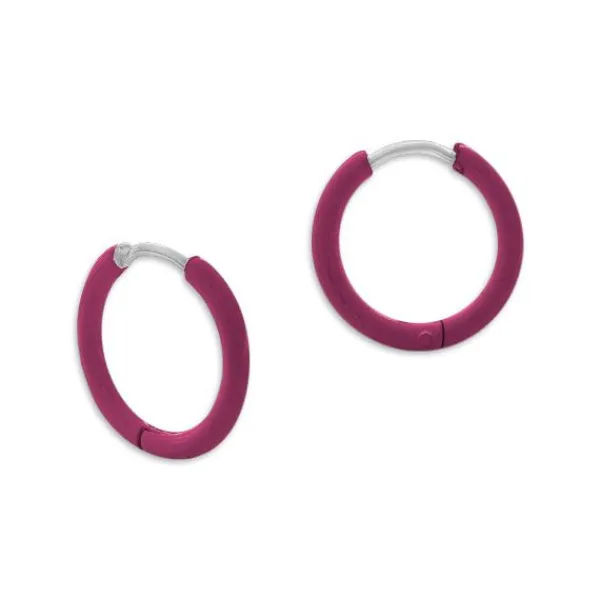 Klapp-creolen|Klapp-Creolen|Elfen Schmuck Edelstahl Creolen 16 x 2 mm mit Überzug in beere pink