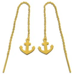 Durchzieher|Ohrhänger|Elfen Schmuck Edelstahl Durchzieher mit Anker goldfarben