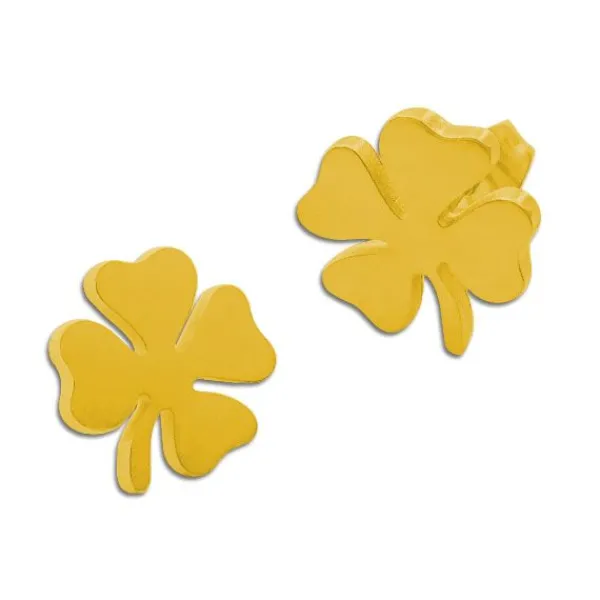 Ohrstecker|Ohrstecker|Elfen Schmuck Edelstahl Ohrringe große Kleeblätter goldfarben