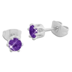 Ohrstecker|Ohrstecker|Elfen Schmuck Edelstahl Ohrstecker mit Zirkonia lila rund 4 mm
