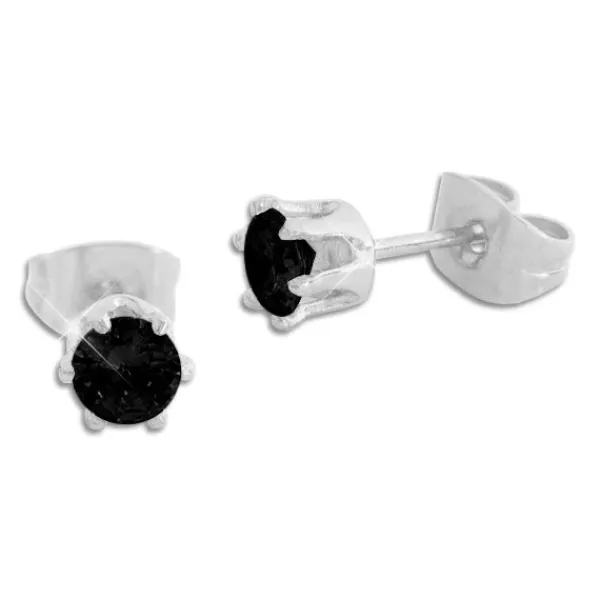Ohrstecker|Ohrstecker|Elfen Schmuck Edelstahl Ohrstecker mit Zirkonia schwarz rund 4 mm