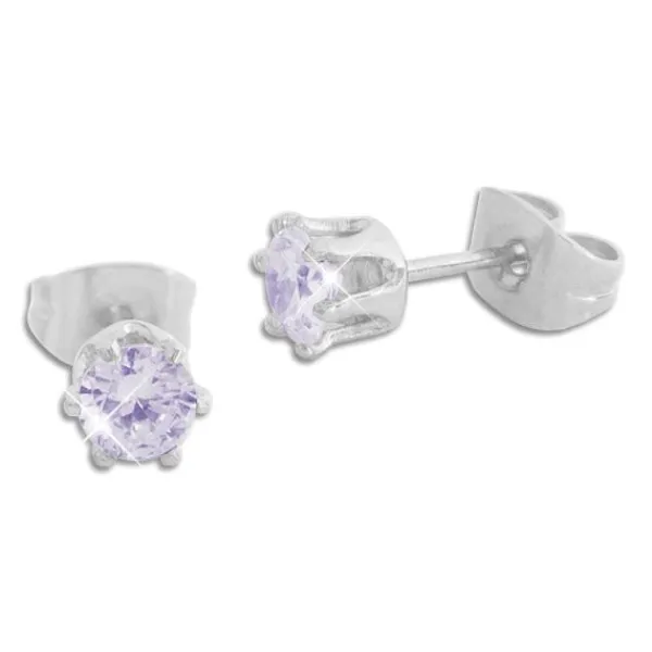 Ohrstecker|Ohrstecker|Elfen Schmuck Edelstahl Ohrstecker mit Zirkonia flieder lila rund 4 mm