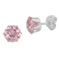 Ohrstecker|Ohrstecker|Elfen Schmuck Edelstahl Ohrstecker mit Zirkonia rosa rund 6 mm