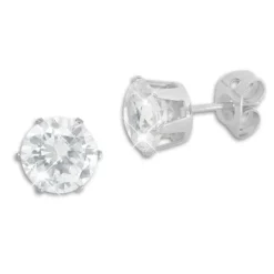 Ohrstecker|Ohrstecker|Elfen Schmuck Edelstahl Ohrstecker mit Zirkonia weiß rund 6 mm