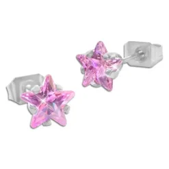 Ohrstecker|Ohrstecker|Elfen Schmuck Edelstahl Ohrstecker rosa Strass Sterne 6 mm