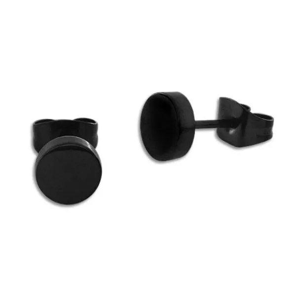 Ohrstecker|Ohrstecker|Elfen Schmuck Edelstahl Ohrstecker schwarz rund glänzend 6 mm