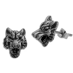 Ohrstecker|Ohrstecker|Elfen Schmuck Edelstahl Ohrstecker Wolfskopf 12 x 10 mm groß