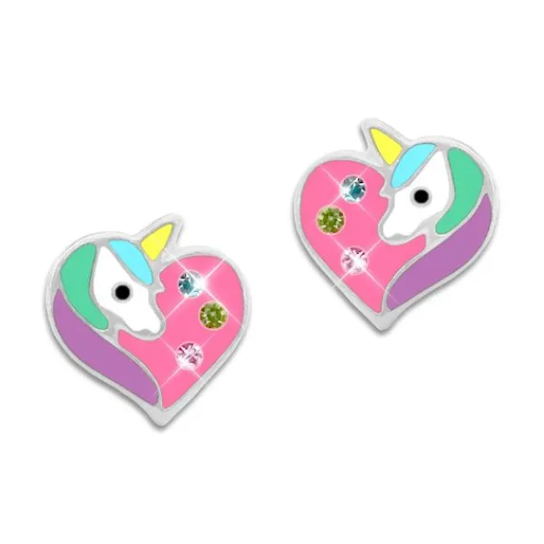 Ohrstecker|Silber Ohrstecker|Elfen Schmuck Einhorn Herz Ohrstecker mit Strass 925 Silber