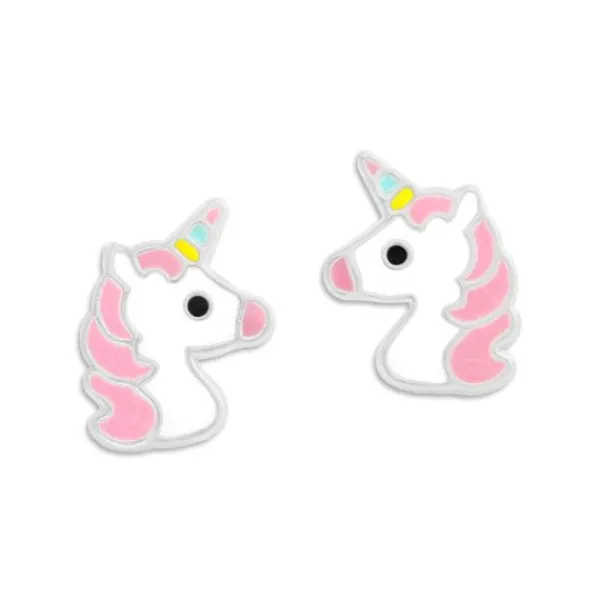 Ohrstecker|Silber Ohrstecker|Elfen Schmuck Einhorn Ohrringe rosa Mähne und buntes Horn 925 Silber