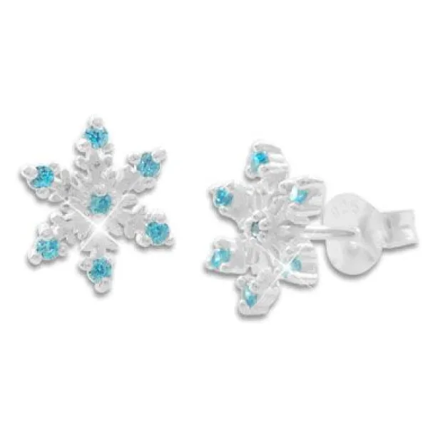 Ohrstecker|Ohrstecker|Elfen Schmuck Eiskristall Ohrstecker mit 7 Zirkonia Steinen aquablau 925 Silber