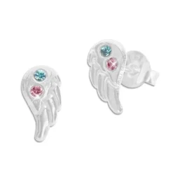 Ohrstecker|Silber Ohrstecker|Elfen Schmuck Engelsflügel Ohrstecker mit Kristallen in hellblau und rosa 925 Silber