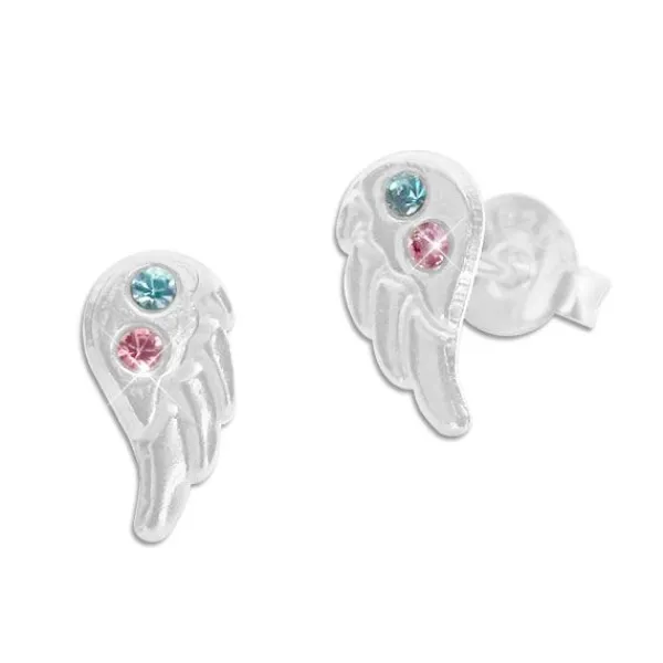 Ohrstecker|Silber Ohrstecker|Elfen Schmuck Engelsflügel Ohrstecker mit Kristallen in hellblau und rosa 925 Silber